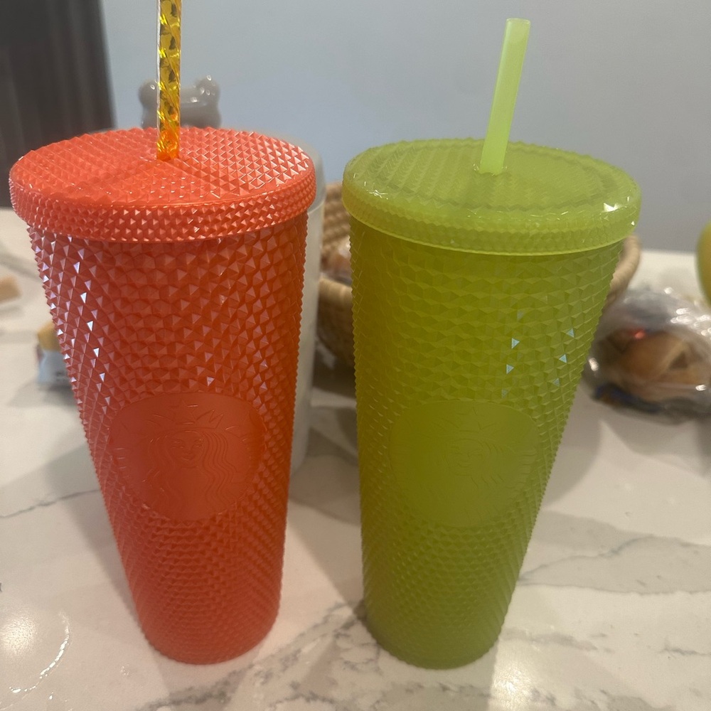 Starbucks Studded Tumblers in Coral Orange & Lime Green